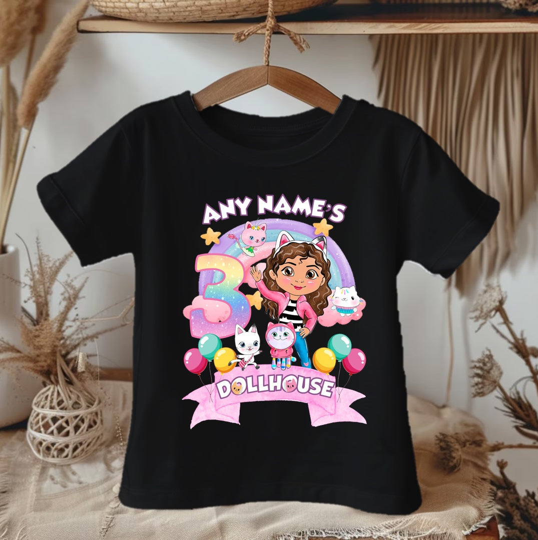 Gabby's Dollhouse Personalized Custom Black T-Shirt or Onesie Theme Cake Smash Birthday Party
