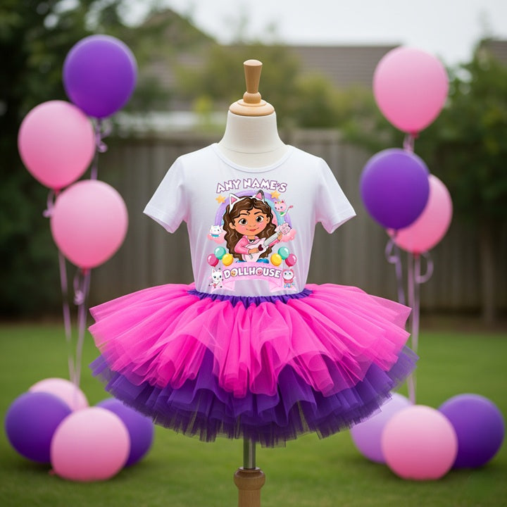 Gabby's Dollhouse Tutu Set Girls Personalized Custom Hot Pink Purple Tutu Outfit Dress Theme Cake Smash Party
