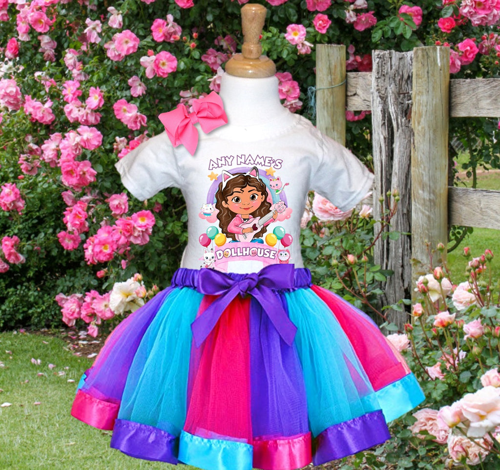 Gabby's Dollhouse Tutu Set Girls Personalized Custom Hot Pink Blue Purple Ribbon Tutu Outfit Dress Theme Cake Smash Party