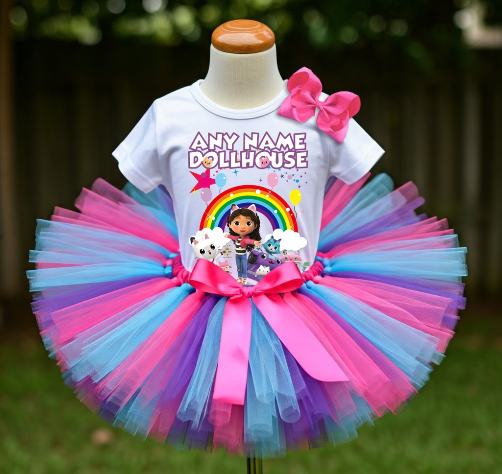 Gabby's Dollhouse Kitties Tutu Set Girls Personalized Custom Hot Pink Blue Purple Tutu Outfit Dress Theme Cake Smash Party