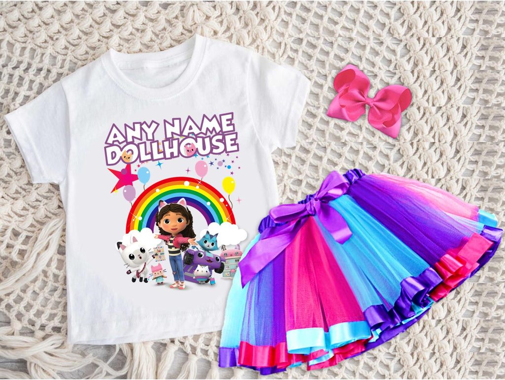 Gabby's Dollhouse Kitties Tutu Set Girls Personalized Custom Hot Pink Blue Purple Ribbon Tutu Outfit Dress Theme Cake Smash Party