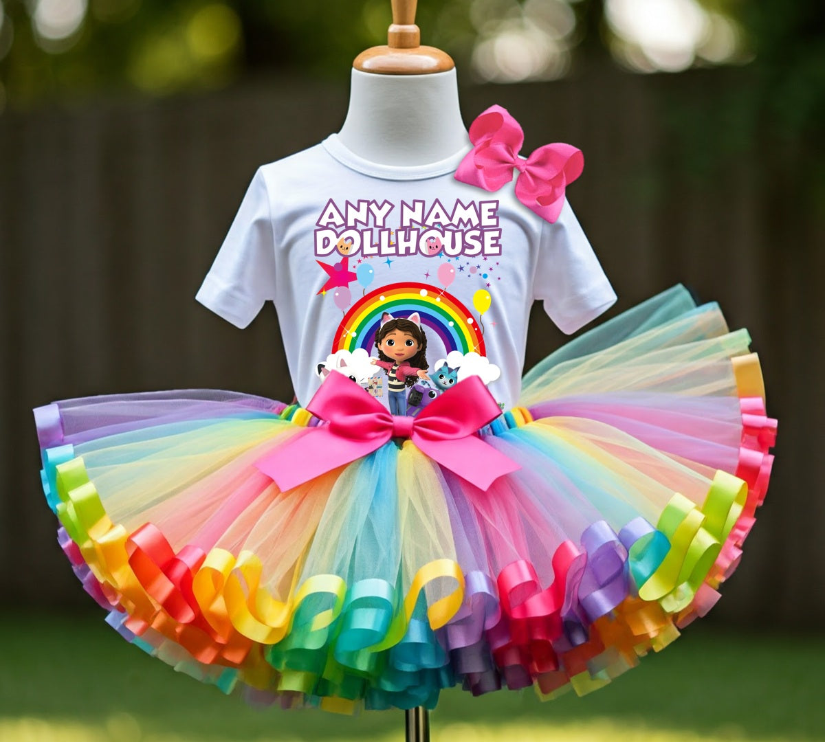 Gabby's Dollhouse Kitties Tutu Set Girls Personalized Custom Rainbow Ribbon Sewn Trim Tutu Outfit Dress Theme Cake Smash Party