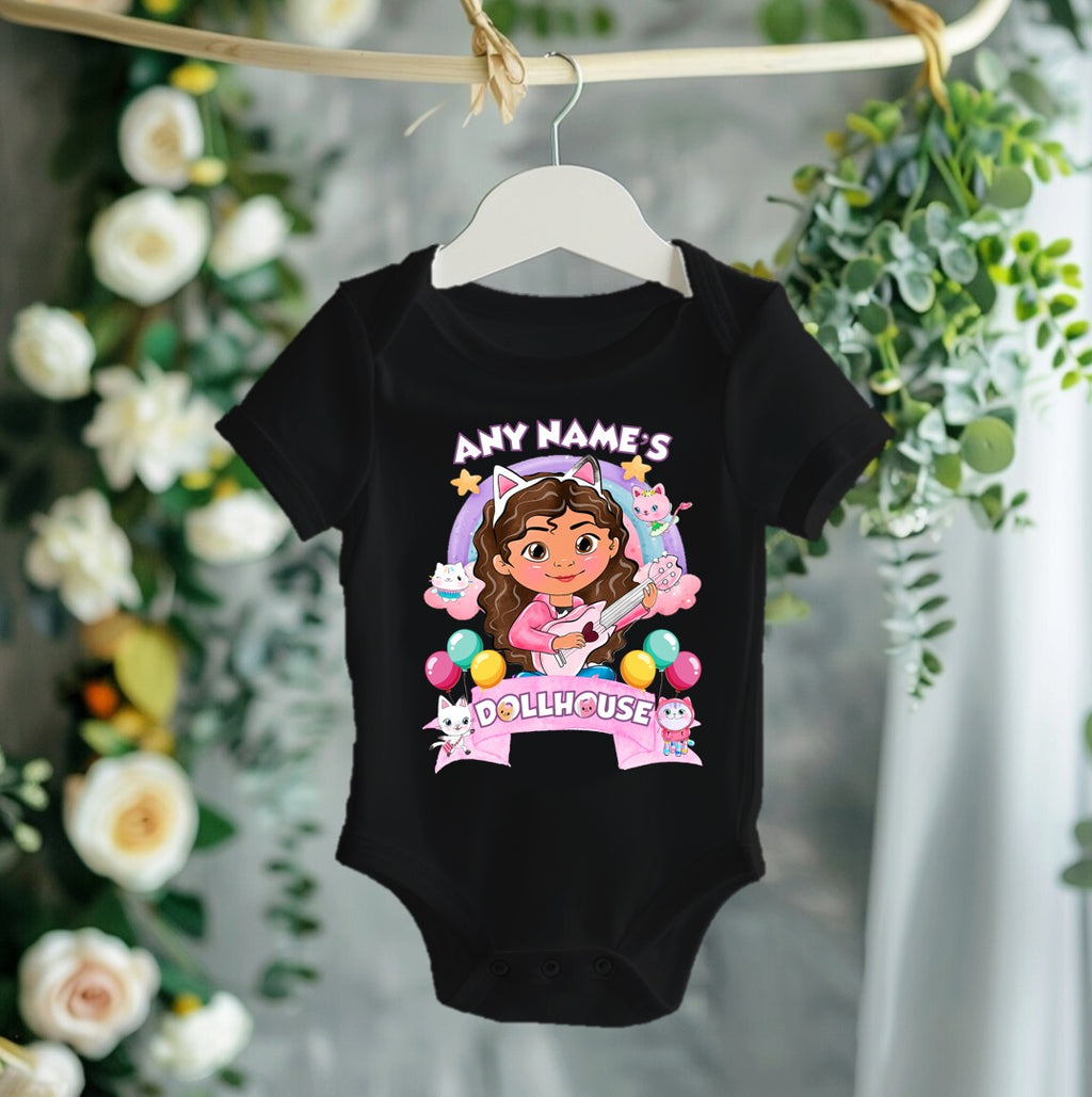 Gabby's Dollhouse Personalized Custom Black T-Shirt or Onesie Theme Cake Smash Party