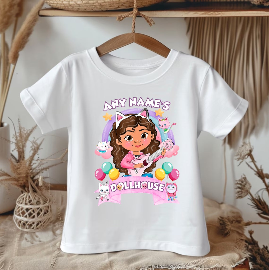 Gabby's Dollhouse Personalized Custom White T-Shirt or Onesie Theme Cake Smash Party