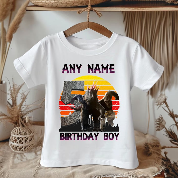Godzilla and Kong Personalized Custom White Family T-Shirt or Onesie Pack Theme Cake Smash Birthday Party