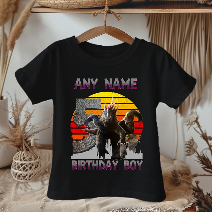Godzilla and Kong Personalized Custom Black Family T-Shirt or Onesie Pack Theme Cake Smash Birthday Party