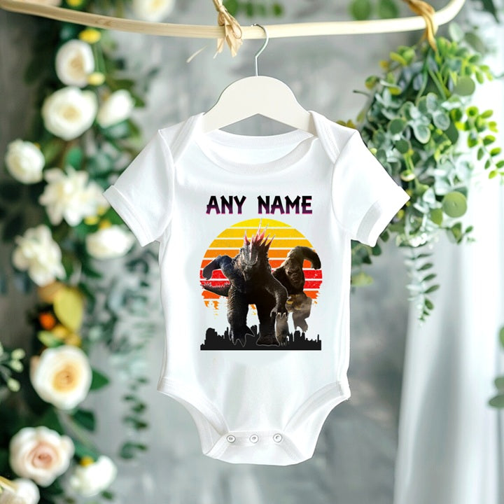 Godzilla and Kong Personalized Custom White T-Shirt or Onesie Theme Cake Smash Party