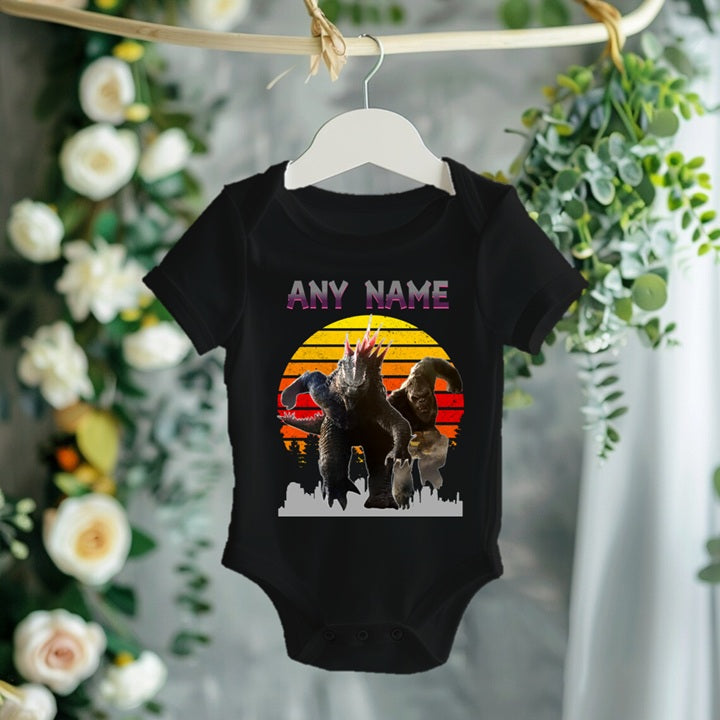 Godzilla and Kong Personalized Custom Black T-Shirt or Onesie Theme Cake Smash Party