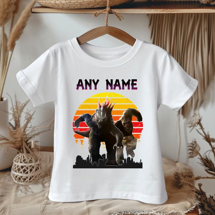 Godzilla and Kong Personalized Custom White T-Shirt or Onesie Theme Cake Smash Party