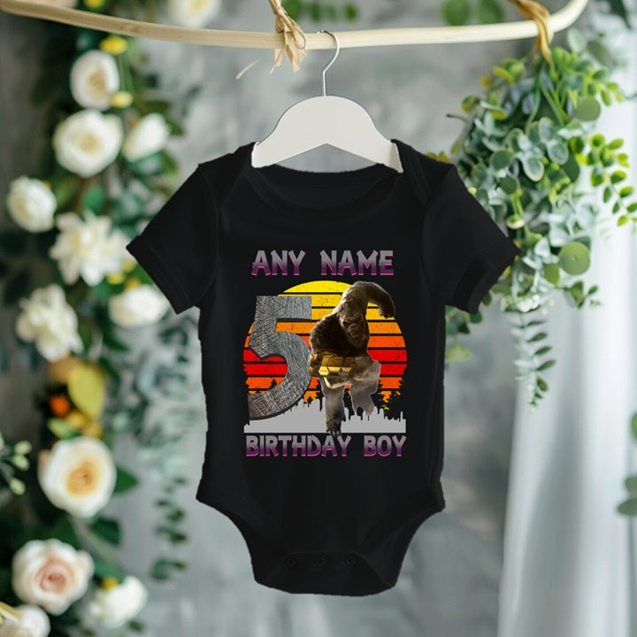 Godzilla Kong Personalized Custom Black T-Shirt or Onesie Theme Cake Smash Birthday Party