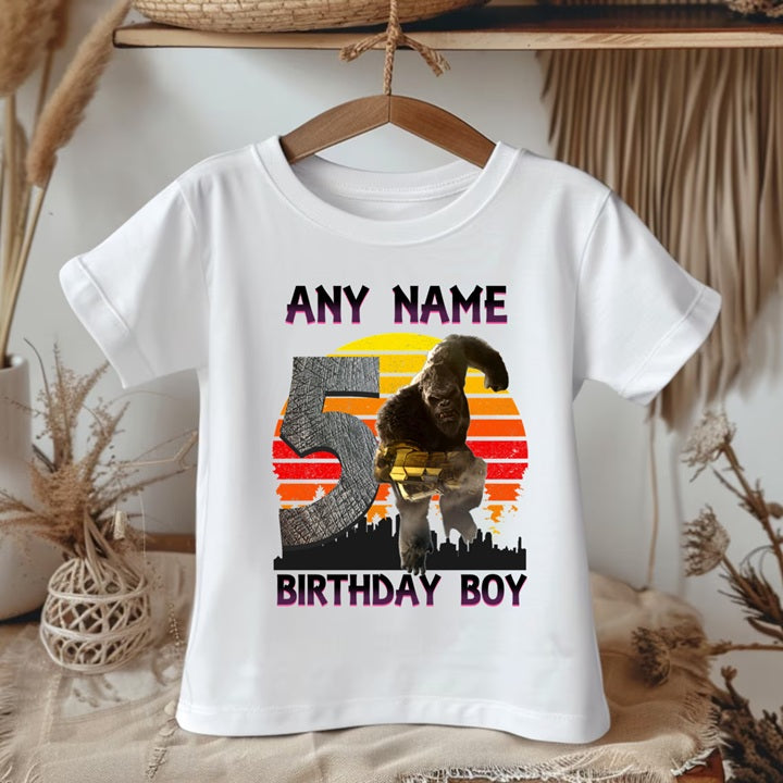 Godzilla Kong Personalized Custom White Family T-Shirt or Onesie Pack Theme Cake Smash Birthday Party