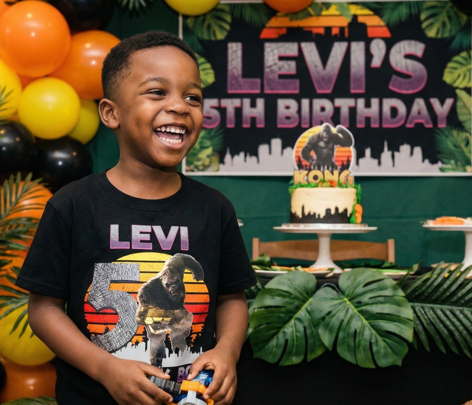 Godzilla Kong Personalized Custom Black T-Shirt or Onesie Theme Cake Smash Birthday Party