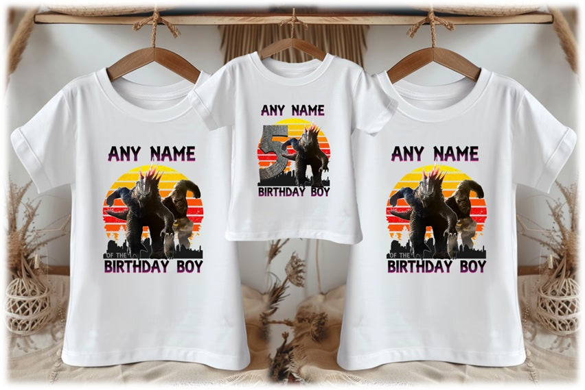 Godzilla Personalized Custom White Family T-Shirt or Onesie Pack Theme Cake Smash Birthday Party