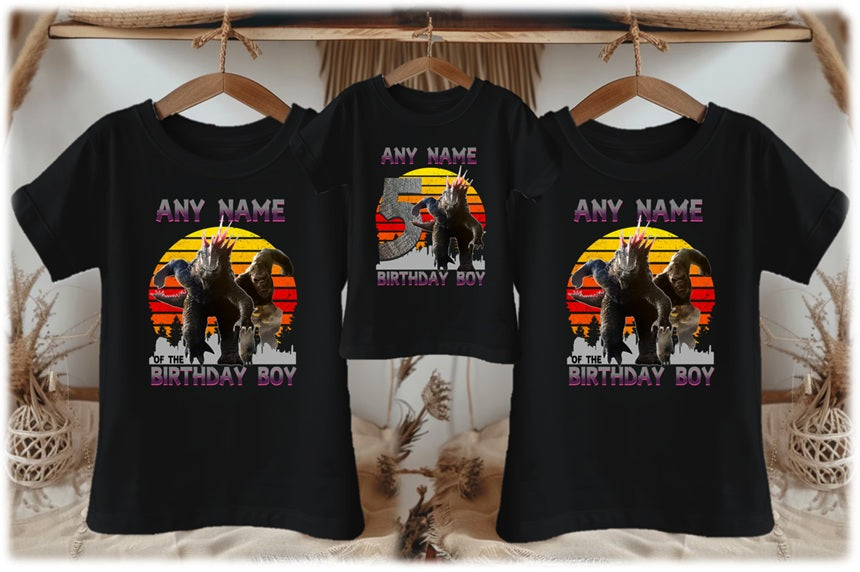 Godzilla Personalized Custom Black Family T-Shirt or Onesie Pack Theme Cake Smash Birthday Party
