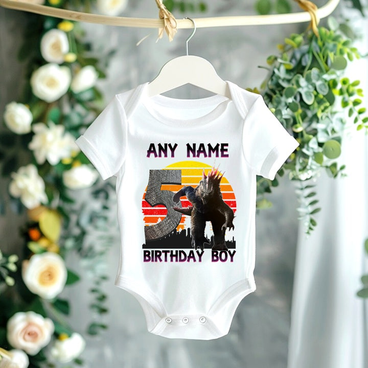 Godzilla Personalized Custom White T-Shirt or Onesie Theme Cake Smash Birthday Party