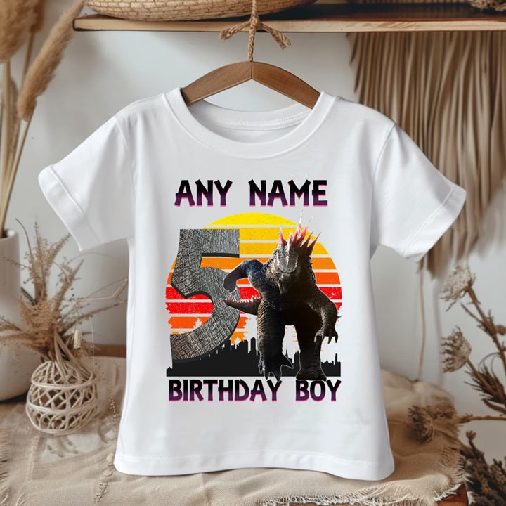 Godzilla Personalized Custom White Family T-Shirt or Onesie Pack Theme Cake Smash Birthday Party