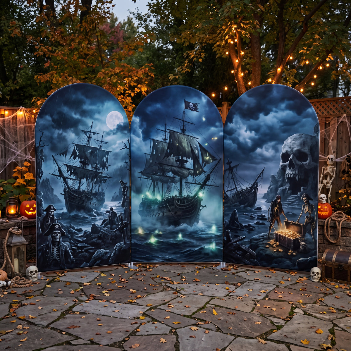 7.2ft Ghost Ship / Pirate's Curse Theme Halloween Arch Fabric Backdrop Cover - Multi-Panel Event Backdrop Decor Prop