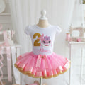 Pink Baby Shark Tutu Set Girls Personalized Custom Pink Gold Ribbon Sewn Trim Tutu Outfit Dress Theme Cake Smash Birthday Party