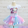 Hello Kitty Polka Dot Dress Tutu Set Girls Personalized Custom Pink Purple Blue Ribbon Sewn Trim Tutu Outfit Dress Theme Cake Smash Birthday Party