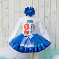 Bluey Heeler Dog Tutu Set Girls Personalized Custom Blue White Glitter Ribbon Sewn Trim Tutu Outfit Dress Theme Cake Smash Birthday Party