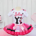 Minnie Mouse Tutu Set Girls Personalized Custom Pink White Black Glitter Ribbon Sewn Trim Tutu Outfit Dress Theme Cake Smash Birthday Party