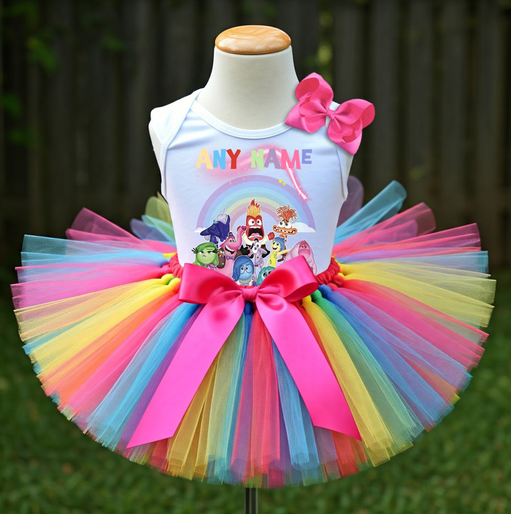 Inside Out Tutu Set Girls Personalized Custom Rainbow Tutu Outfit Dress Theme Cake Smash Party