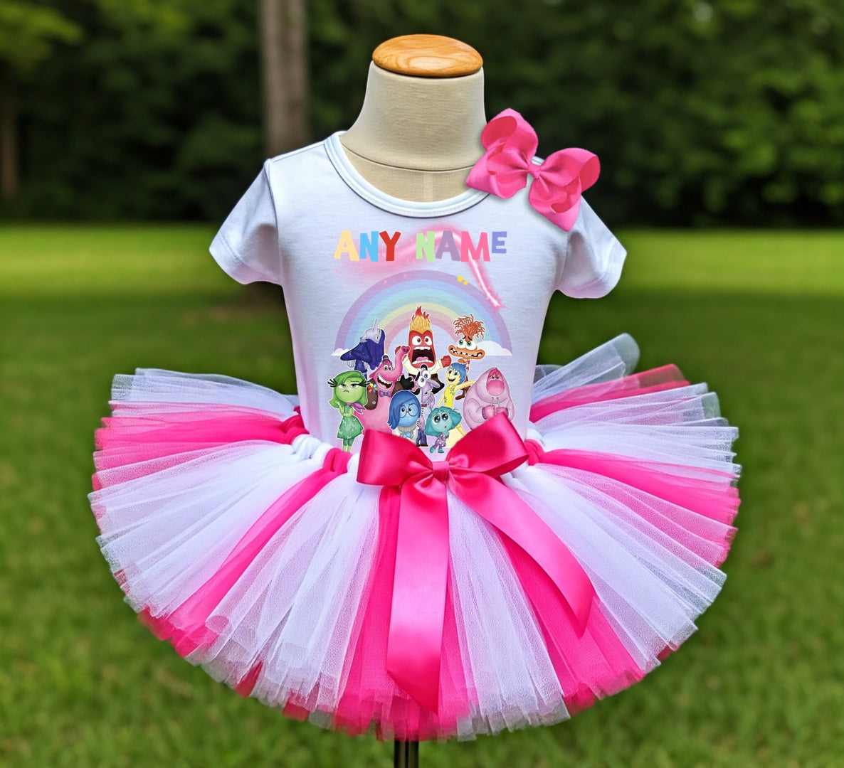 Inside Out Tutu Set Girls Personalized Custom Hot Pink White Pink Tutu Outfit Dress Theme Cake Smash Party