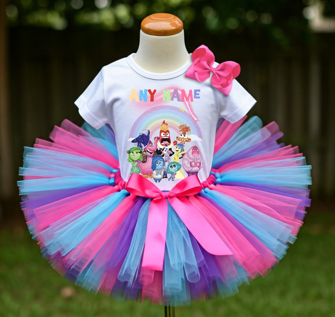Inside Out Tutu Set Girls Personalized Custom Hot Pink Blue Purple Tutu Outfit Dress Theme Cake Smash Party