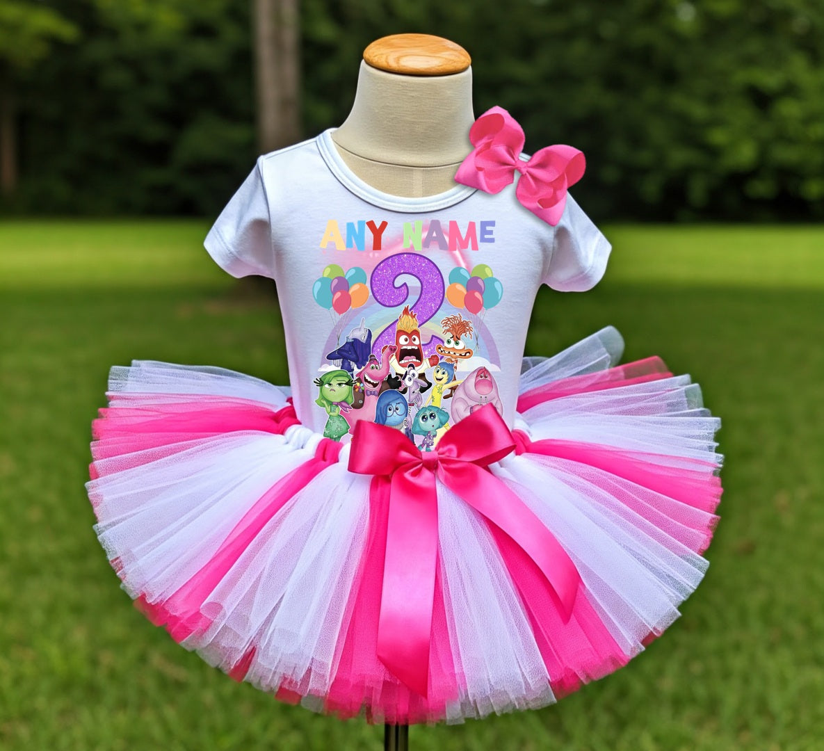 Inside Out Tutu Set Girls Personalized Custom Hot Pink White Pink Tutu Outfit Dress Theme Cake Smash Birthday Party