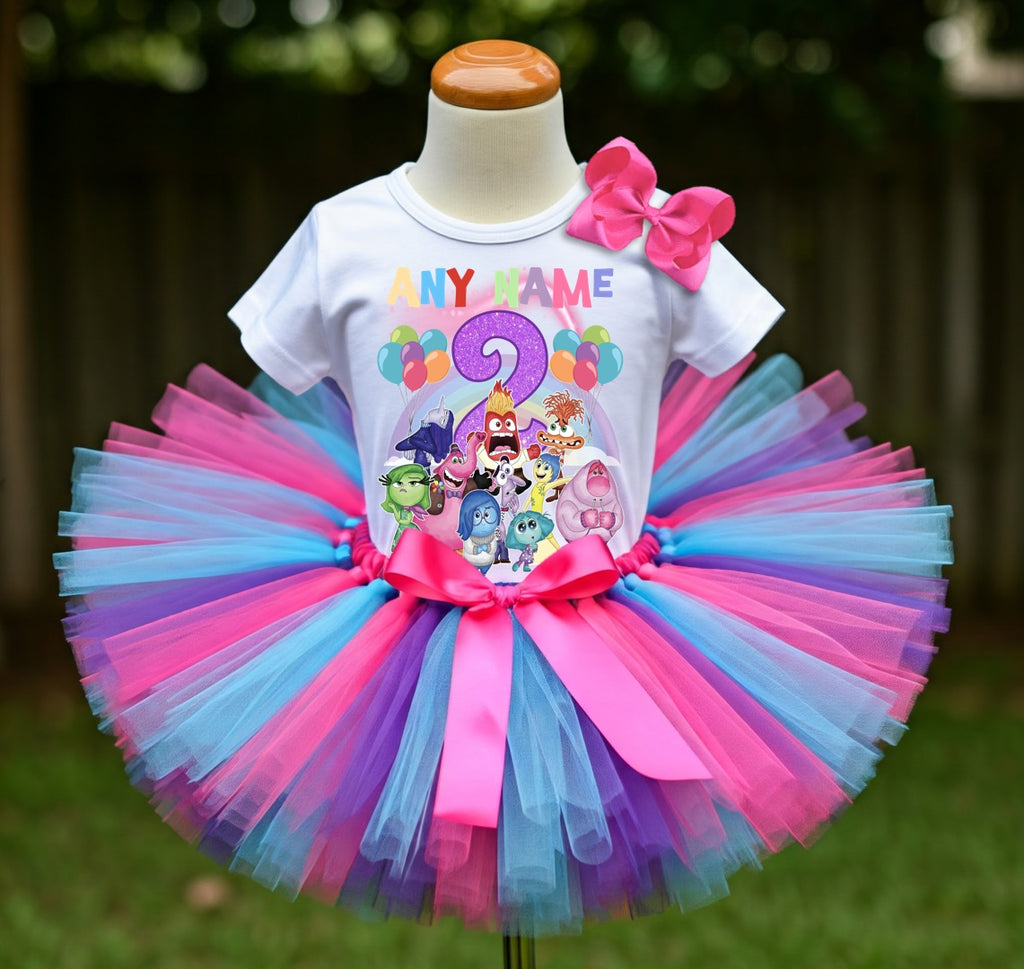Inside Out Tutu Set Girls Personalized Custom Hot Pink Blue Purple Tutu Outfit Dress Theme Cake Smash Birthday Party
