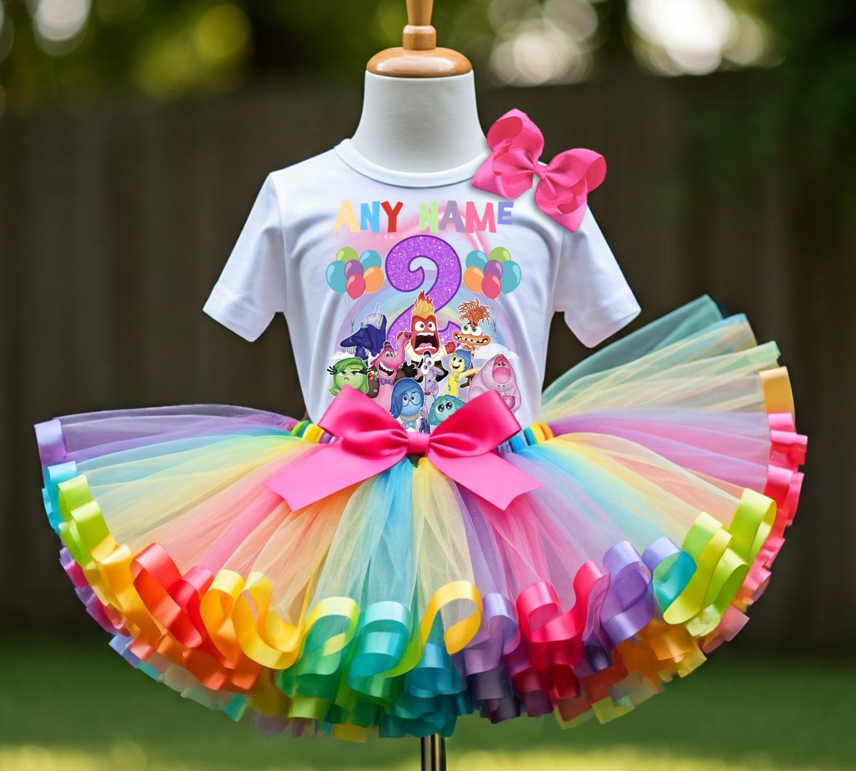 Inside Out Tutu Set Girls Personalized Custom Rainbow Ribbon Sewn Trim Tutu Outfit Dress Theme Cake Smash Birthday Party