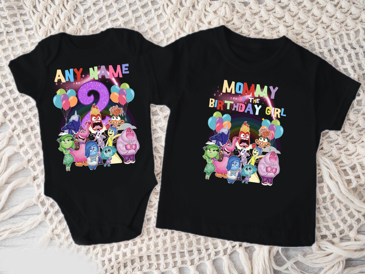 Inside Out Personalized Custom Black Family T-Shirt or Onesie Pack Theme Cake Smash Birthday Party