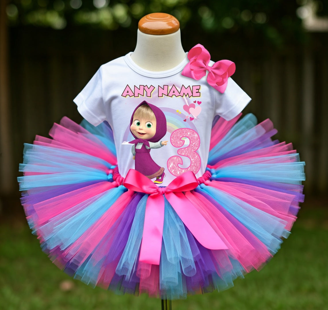 Masha Tutu Set Girls Personalized Custom Hot Pink Blue Purple Tutu Outfit Dress Theme Cake Smash Birthday Party