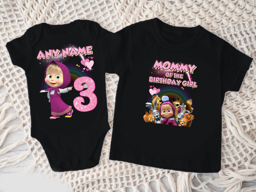 Masha Personalized Custom Black Family T-Shirt or Onesie Pack Theme Cake Smash Birthday Party