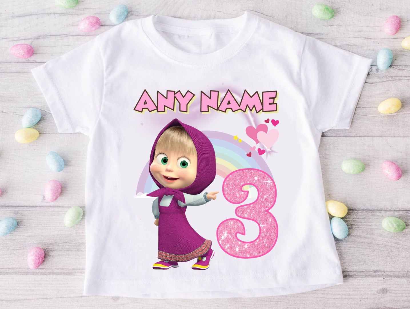 Masha Personalized Custom White T-Shirt or Onesie Theme Cake Smash Birthday Party
