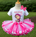 Masha Tutu Set Girls Personalized Custom Hot Pink White Pink Ribbon Sewn Trim Tutu Outfit Dress Theme Cake Smash Party