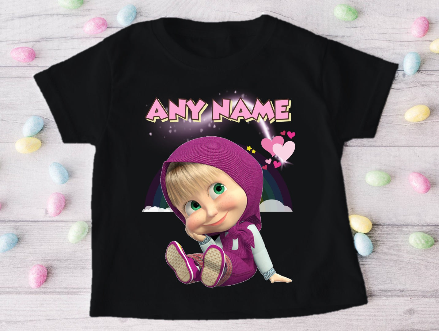 Masha Personalized Custom Black T-Shirt or Onesie Theme Cake Smash Party