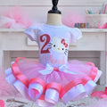 Hello Kitty Face Pink Bow Tutu Set Girls Personalized Custom Pink White Ribbon Sewn Trim Tutu Outfit Dress Theme Cake Smash Birthday Party