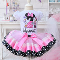 Minnie Mouse Daisy Duck Tutu Set Girls Personalized Custom Pink Black Ribbon Sewn Trim Tutu Outfit Dress Theme Cake Smash Birthday Party