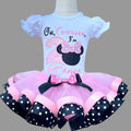 Minnie Mouse Ears Pink Bow Toodles Tutu Set Girls Personalized Custom Pink Black Polka Dot Ribbon Sewn Trim Tutu Outfit Dress Theme Cake Smash Birthday Party