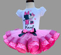Minnie Mouse Bowtique Tutu Set Girls Personalized Custom Pink Polka Dot Ribbon Sewn Trim Tutu Outfit Dress Theme Cake Smash Birthday Party