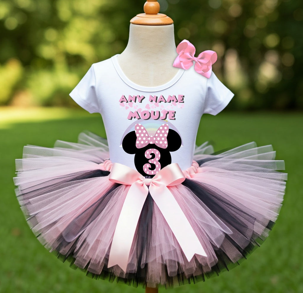 Minnie Mouse Pink Bow Tutu Set Girls Personalized Custom Black Pink Tutu Outfit Dress Theme Cake Smash Birthday Party