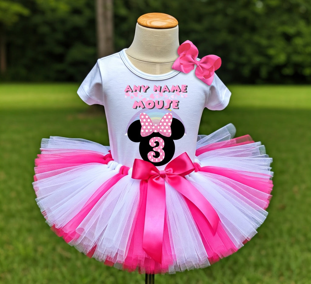 Minnie Mouse Pink Bow Tutu Set Girls Personalized Custom Hot Pink White Pink Tutu Outfit Dress Theme Cake Smash Birthday Party