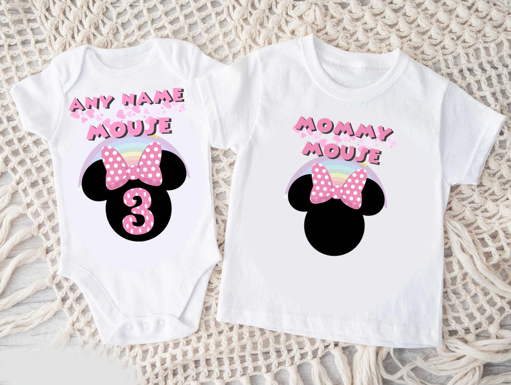 Minnie Mouse Pink Bow Personalized Custom White Family T-Shirt or Onesie Pack Theme Cake Smash Birthday Party