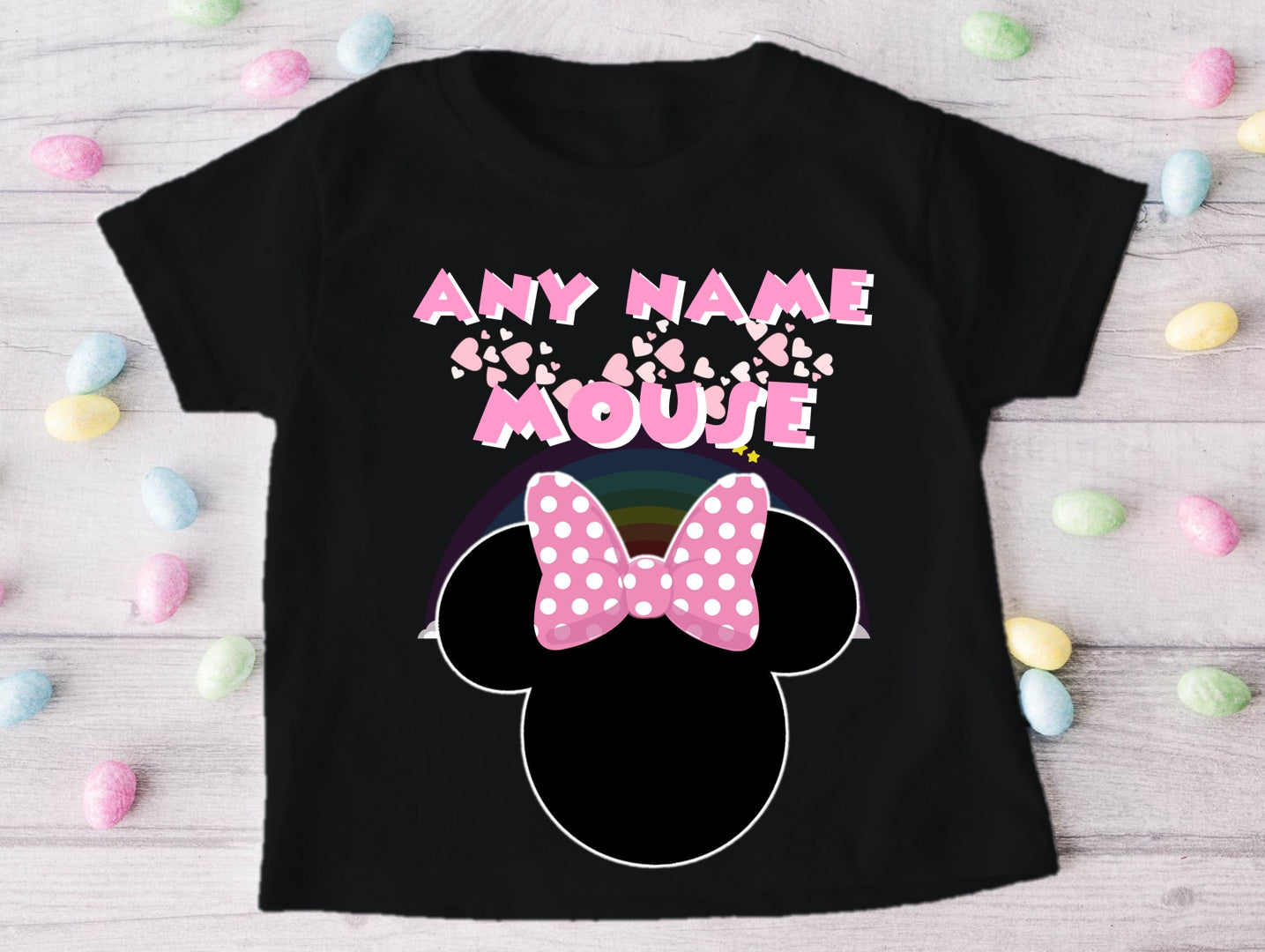 Minnie Mouse Pink Bow Personalized Custom Black T-Shirt or Onesie Theme Cake Smash Party
