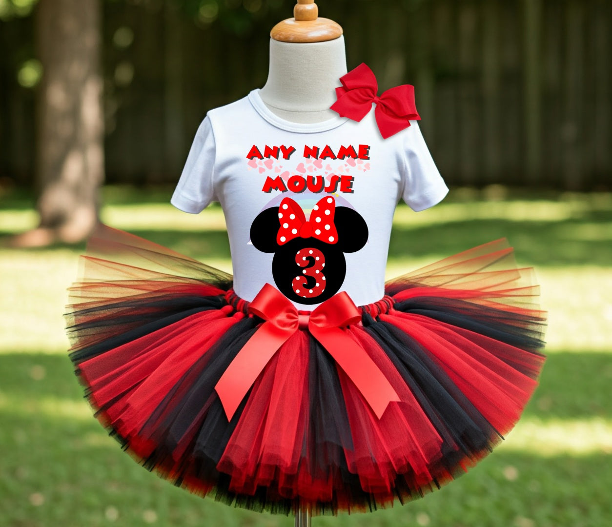 Minnie Mouse Red Bow Tutu Set Girls Personalized Custom Red Black Tutu Outfit Dress Theme Cake Smash Birthday Party