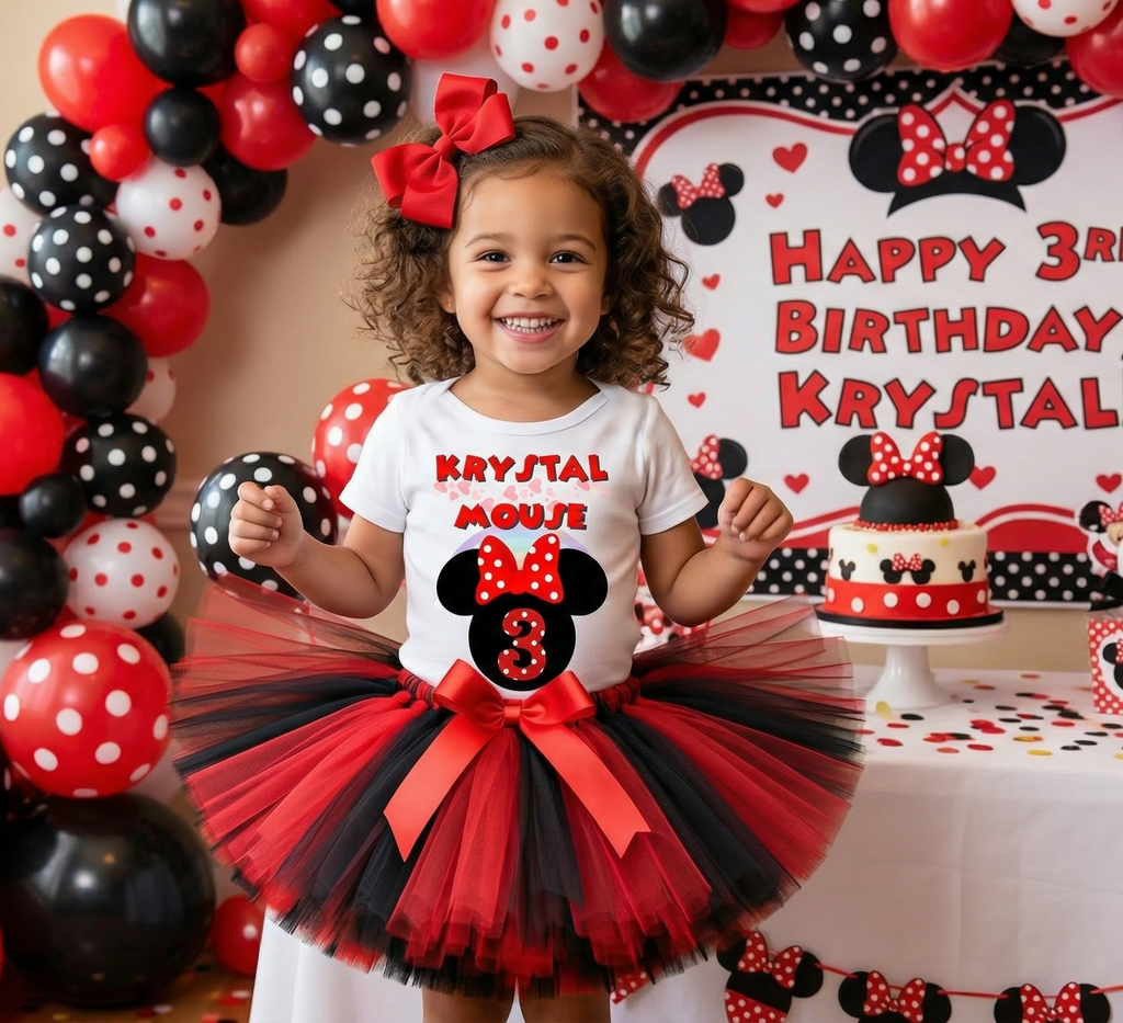Minnie Mouse Red Bow Tutu Set Girls Personalized Custom Red Black Tutu Outfit Dress Theme Cake Smash Birthday Party