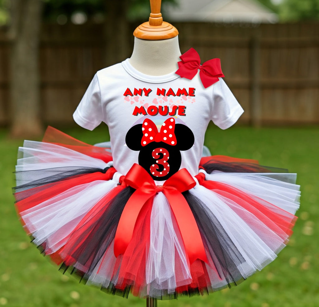 Minnie Mouse Red Bow Tutu Set Girls Personalized Custom Red Black White Tutu Outfit Dress Theme Cake Smash Birthday Party