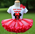 Minnie Mouse Red Bow Tutu Set Girls Personalized Custom Hot Pink Red Ribbon Sewn Trim Tutu Outfit Dress Theme Cake Smash Birthday Party
