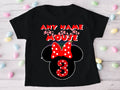 Minnie Mouse Red Bow Personalized Custom Black T-Shirt or Onesie Theme Cake Smash Birthday Party